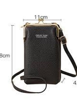 Жіноча сумочка для телефону через плече, клатч, гаманецьчорна сумка-портмоне2 фото