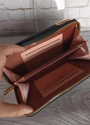 Жіноча сумочка для телефону через плече, клатч, гаманецьчорна сумка-портмоне6 фото