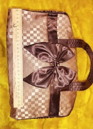 Сумка коричневая с бантом тканевая сумочка коричнева середня6 фото