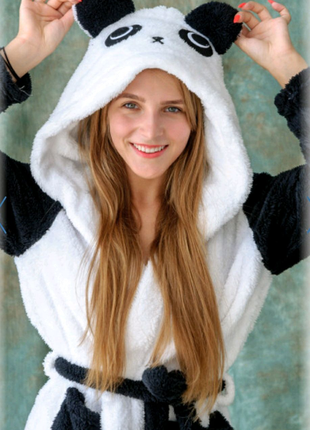 Шикарний теплий халат весела панда.3 фото