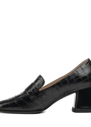 Туфли-лоферы женчкие черные фактурные кожаные 2374т3 фото