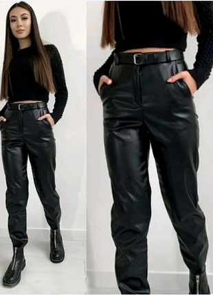 Женские брюки кожаные на флисе2 фото