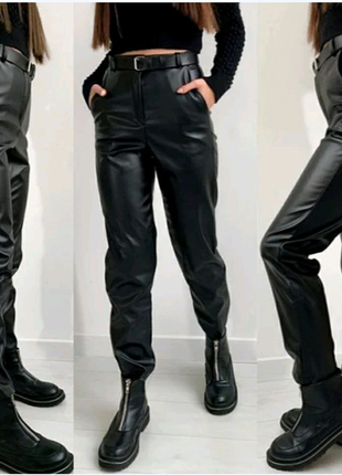 Женские брюки кожаные на флисе3 фото
