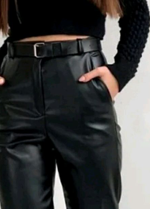 Женские брюки кожаные на флисе4 фото