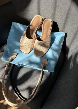 Дизайнерські шльопанці із натуральної шкіри + сумка шопер