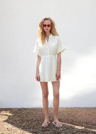 Белое платье рубашка из натуральной ткани лиоцелл от zara2 фото