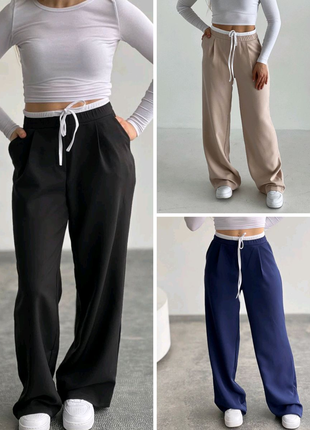 Штани в стилі zara із подвійним поясом , брюки жіночі1 фото