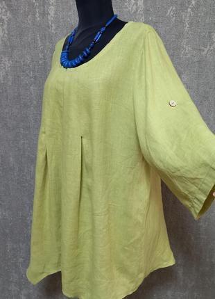 Блуза, рубашка, туника  свободного кроя ,льняная 100% лен ,италия ,оливка,легкая ,летняя.5 фото