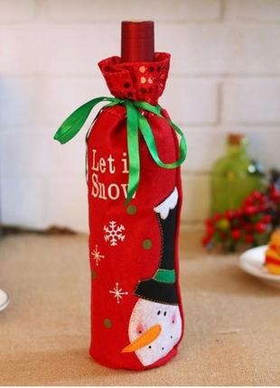 Новогодний чехол на бутылку снеговик размер 30*12см, текстиль