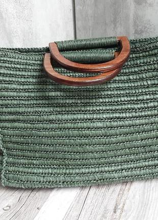 Классная плетеная сумка с деревянными ручками.4 фото