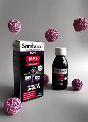 Sambucol kids liquid 120ml / самбукол сироп для імунітету чорна бузина і вітамін с для дітей від 1 до 12 років