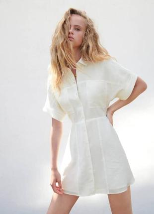 Белое платье рубашка из натуральной ткани лиоцелл от zara