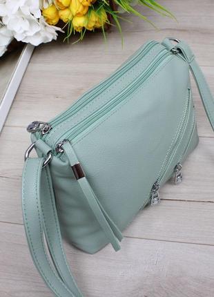 Женская стильная и качественная сумка из эко кожи на 2 отдела мятная8 фото