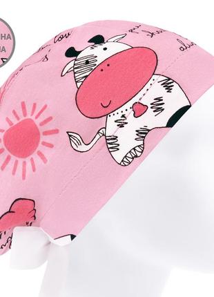 Медична шапочка шапка жіноча тканинна багаторазова принт корівка