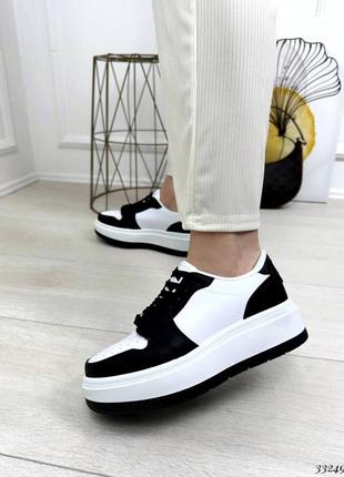 Кросівки чорні білі на потовщеній підошві1 фото