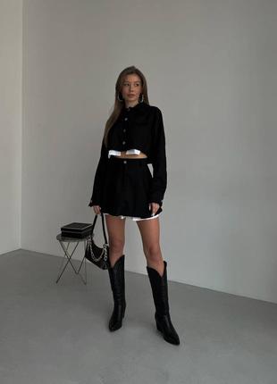 Трендовый костюм укороченный пиджак и юбка-шорты