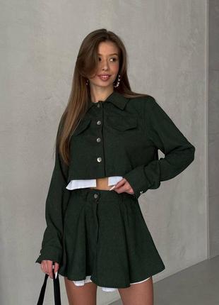 Трендовый костюм укороченный пиджак и юбка-шорты