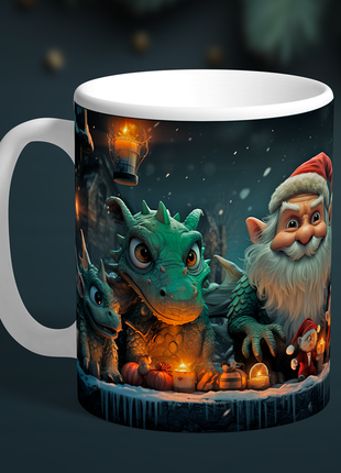 Кухоль,чашка новий рік,санта клаус,зелений дракон символ 2024р2 фото