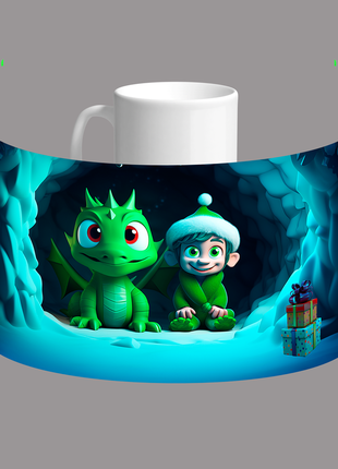 Кухоль, чашка новий рік, ельф, зелений дракон новорічна