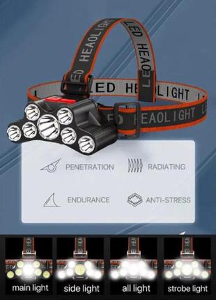 Налобний ліхтар 7-світлодіодний, водонепроникний, регульований, 4 режими2 фото