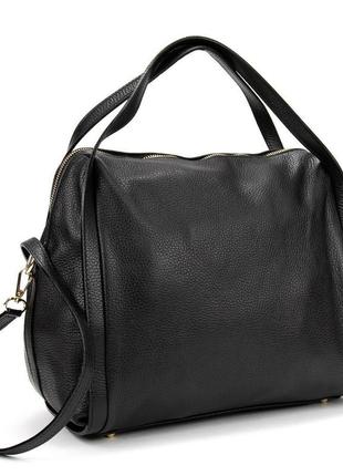 Удобная мягкая кожаная черная сумка firenze italy f-it-1041a