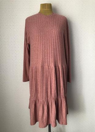 Ярусное трикотажное в рубчик платье красивого цвета c&amp;a, размер xl (до 3xl)1 фото