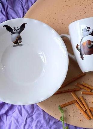 Детская посуда кунг фу панда из 2х предметов - пиала и чашка3 фото