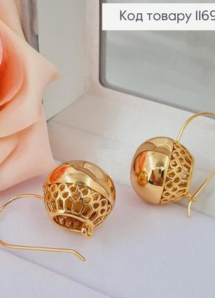 Сережки з великики підвісними кулями діаметром 2см, xuping 18k