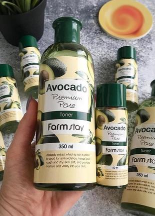 Зволожувальний тонер для обличчя farmstay avocado premium pore toner, 350 мл