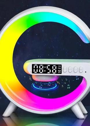 Світильник rgb колонка bluetooth 15 см бездротова зарядка годинник будильник білий