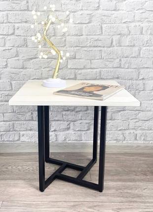 Журнальный кофейный столик "сквер" столешница ясень 500х500мм, н-466 мм, пр 20х20 черный лофт