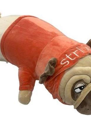 М'яка плюшева іграшка мопс батон подушка — обіймашка 70 см червоний