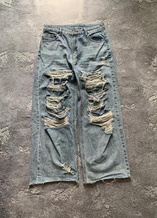 Distressed wide jeans balenciaga style streetwear y2k sk8 vintage archive punk gothic opium avant  merch affliction  new rock