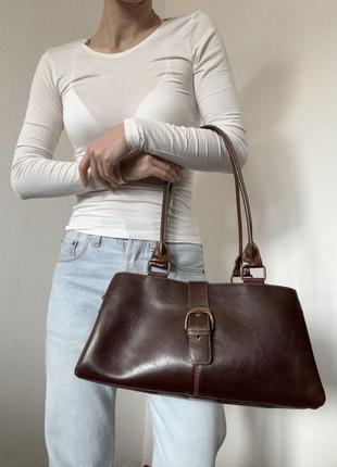 Кожаная сумка багет брендовая сумка marc picard коричневая сумка