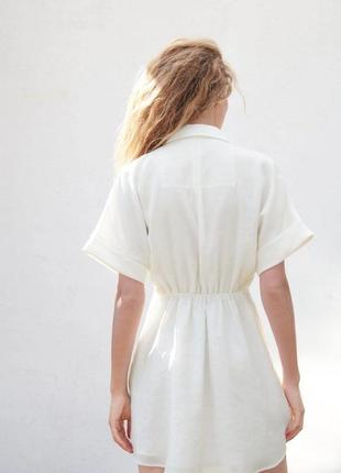 Белое платье рубашка из натуральной ткани лиоцелл от zara4 фото