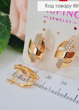 Серьги "доллар" в камешках 2*1,1см, xuping 18k