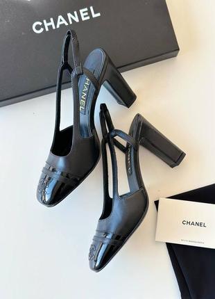 Черные кожаные босоножки туфли в стиле chanel3 фото