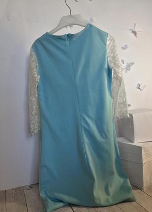 Сукня трапеція з мереживом вільна пряма коротка рукав мереживо міні плаття2 фото