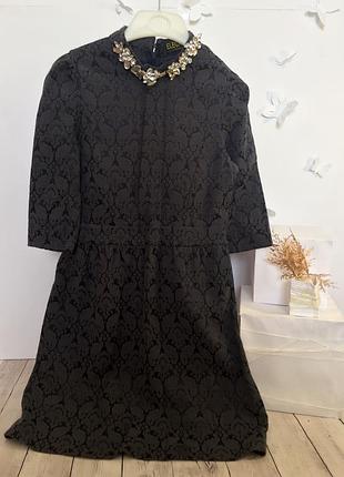 Пышное платье свободное трапеция кружево с коротким рукавом с колье в цветочный принт