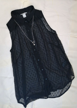 Жіноча чорна шифонова блуза безрукавка h&m 38