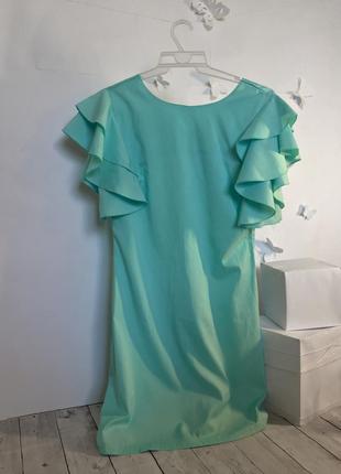 Сукня облягаюча по фігурі з воланами на рукавах рюшки коротка міні рукав