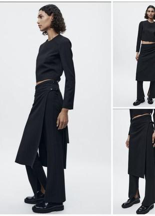 Трендовая оригинальная модель брюк, штанов-парео в тонкую полоску от zara.7 фото