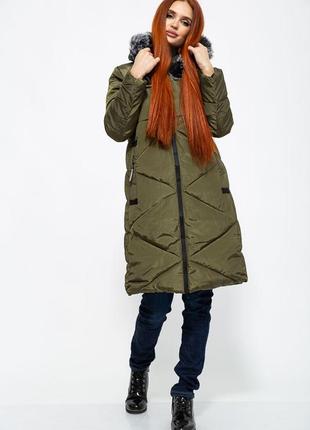 Тепла жіноча курточка-міді на сезон осінь/зима. колір хакі4 фото