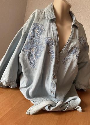 Джинсовая блузка блуза рубашка-топ с вышивкой