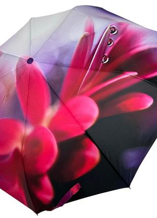 Женский зонт полуавтомат на 9 спиц с цветочным принтом от frei regen, фиолетовая ручка, 09085-6