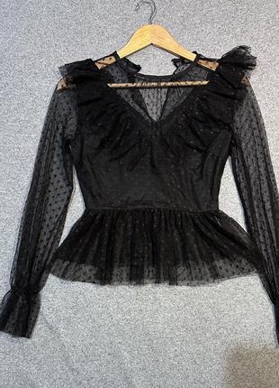 Boohoo шикарна блуза сітка сітчаста з рюшами