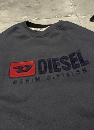 Вінтажний світшот diesel denim division big logo велюровий логотип великий як fila champion stussy nike adidas ralph lauren нейлон світер худі4 фото