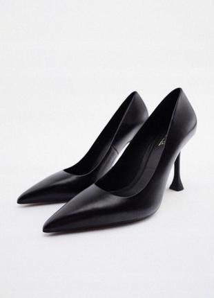 Стильные черные туфли zara р.36, 37, 41 натуральная кожа1 фото