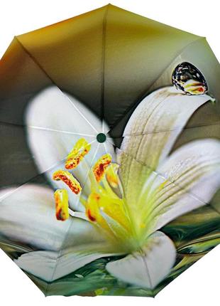 Жіноча парасолька напівавтомат на 9 спиць з квітковим принтом від frei regen, зелена ручка, 09085-43 фото