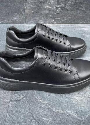 Кеды кроссовки мужские кожаные повседневные осенние весенние черные | модные кожаные мужские кеды6 фото